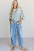 Striped Textured Trim Relaxed Fit Pullover Top