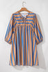 Striped Three Quarter Sleeve Babydoll Plus Size Mini Dress