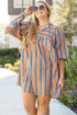 Striped Three Quarter Sleeve Babydoll Plus Size Mini Dress