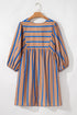 Striped Three Quarter Sleeve Babydoll Plus Size Mini Dress