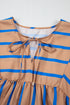 Striped Three Quarter Sleeve Babydoll Plus Size Mini Dress