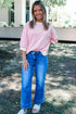 Striped Three Quarter Sleeve Drop Shoulder Cotton Blend Top