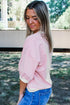 Striped Three Quarter Sleeve Drop Shoulder Cotton Blend Top