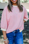 Striped Three Quarter Sleeve Drop Shoulder Cotton Blend Top