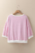Striped Three Quarter Sleeve Drop Shoulder Cotton Blend Top