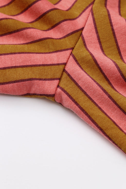 Striped Tie Waist Button Pocket Wide Leg Pants