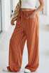 Striped Tie Waist Button Pocket Wide Leg Pants
