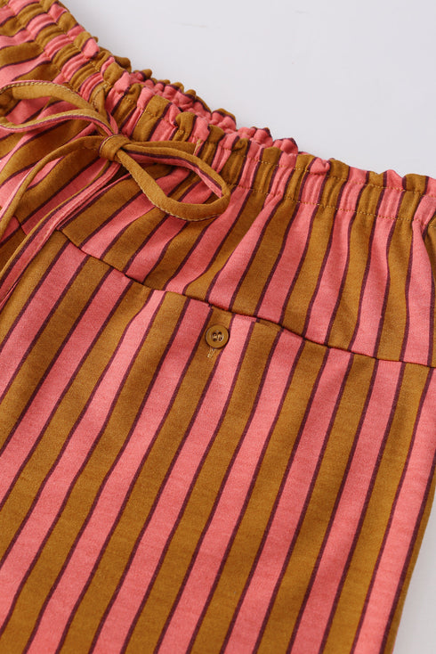 Striped Tie Waist Button Pocket Wide Leg Pants