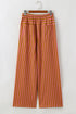 Striped Tie Waist Button Pocket Wide Leg Pants