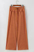 Striped Tie Waist Button Pocket Wide Leg Pants