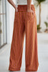 Striped Tie Waist Button Pocket Wide Leg Pants