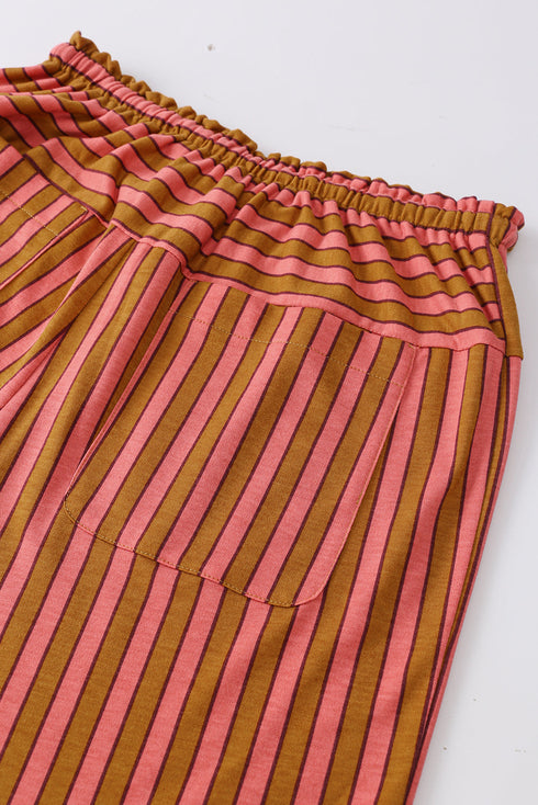 Striped Tie Waist Button Pocket Wide Leg Pants