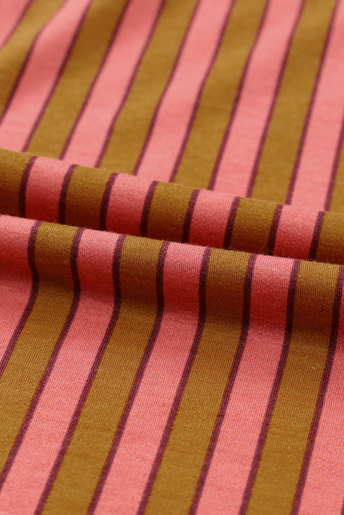 Striped Tie Waist Button Pocket Wide Leg Pants