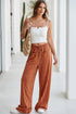 Striped Tie Waist Button Pocket Wide Leg Pants