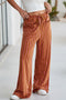 Striped Tie Waist Button Pocket Wide Leg Pants
