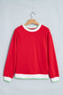 Striped Trim Baggy Silhouette Collegiate Inspired Pullover Sweatshirt