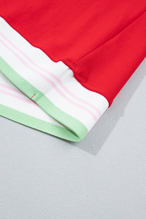 Striped Trim Baggy Silhouette Collegiate Inspired Pullover Sweatshirt