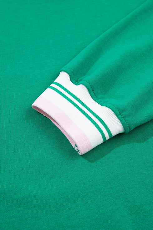 Striped Trim Baggy Silhouette Collegiate Inspired Pullover Sweatshirt