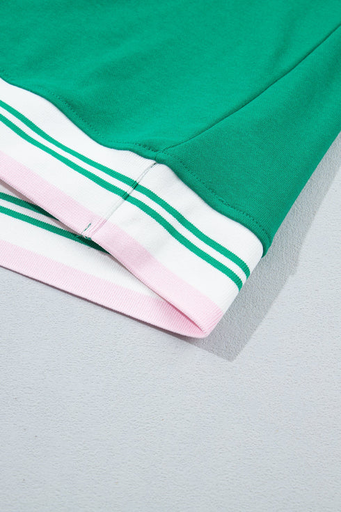 Striped Trim Baggy Silhouette Collegiate Inspired Pullover Sweatshirt