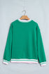 Striped Trim Baggy Silhouette Collegiate Inspired Pullover Sweatshirt