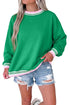 Striped Trim Baggy Silhouette Collegiate Inspired Pullover Sweatshirt