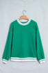 Striped Trim Baggy Silhouette Collegiate Inspired Pullover Sweatshirt
