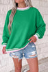 Striped Trim Baggy Silhouette Collegiate Inspired Pullover Sweatshirt