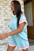 Striped Trim Casual Tee And Drawstring Short Set