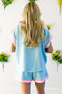 Striped Trim Casual Tee And Drawstring Short Set