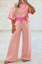 Striped Trim Crew Neck Loose Tee Drawstring Elastic Waist Two Piece Pant Set
