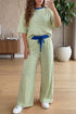 Striped Trim Crew Neck Loose Tee Drawstring Pants Set