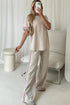 Striped Trim Crewneck Casual Wide Leg Pant Sets