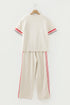 Striped Trim Crewneck Casual Wide Leg Pant Sets
