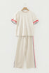 Striped Trim Crewneck Casual Wide Leg Pant Sets
