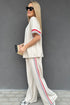 Striped Trim Crewneck Casual Wide Leg Pant Sets