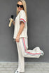 Striped Trim Crewneck Casual Wide Leg Pant Sets