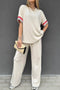 Striped Trim Crewneck Casual Wide Leg Pant Sets