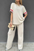 Striped Trim Crewneck Casual Wide Leg Pant Sets