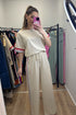 Striped Trim Crewneck Casual Wide Leg Pant Sets