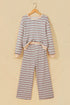 Striped Trim Long Sleeve Top Elastic Waist Pant Set