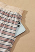 Striped Trim Long Sleeve Top Elastic Waist Pant Set