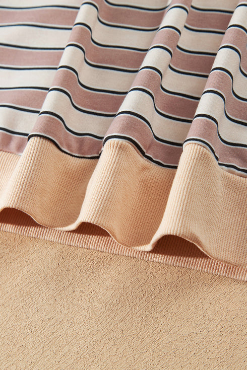 Striped Trim Long Sleeve Top Elastic Waist Pant Set