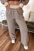 Striped Trim Long Sleeve Top Elastic Waist Pant Set