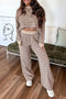 Striped Trim Long Sleeve Top Elastic Waist Pant Set