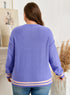 Striped Trim Loose Drop Shoulder Knit Sweater