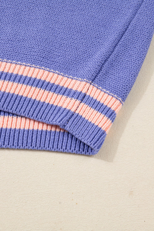 Striped Trim Loose Drop Shoulder Knit Sweater