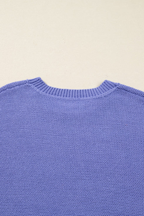 Striped Trim Loose Drop Shoulder Knit Sweater