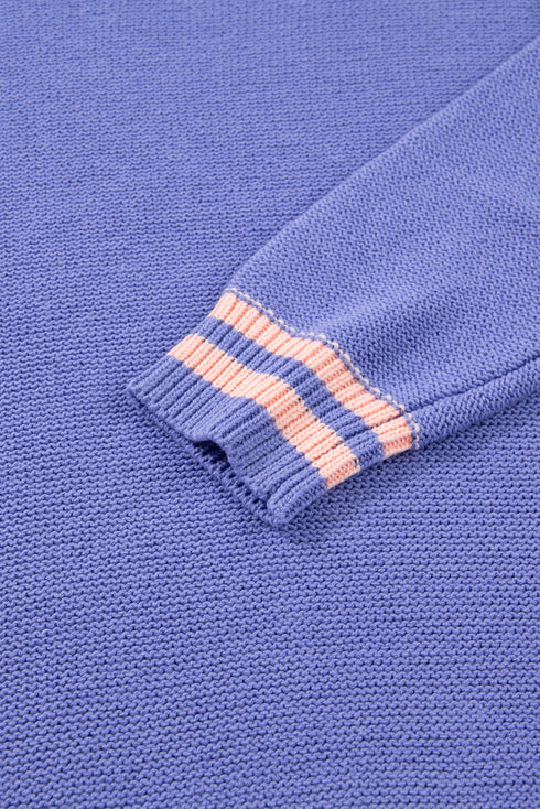 Striped Trim Loose Drop Shoulder Knit Sweater