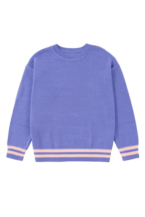 Striped Trim Loose Drop Shoulder Knit Sweater