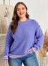 Striped Trim Loose Drop Shoulder Knit Sweater